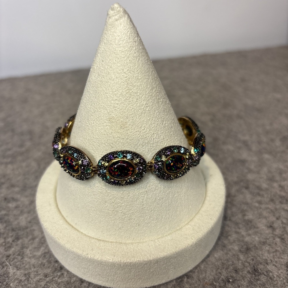Technibond HSN Simulated Autralian Opal Multicolor Gem Bracelet 925 Vintage